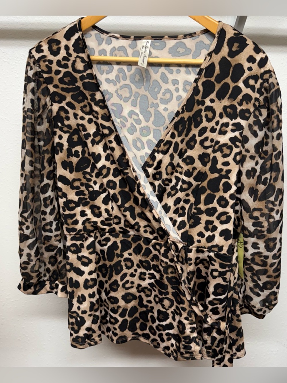NWT PerSeption Concept Leopard Print Blouse Black Tan Animal Print Chic XL